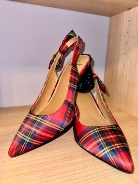 Torrid x Betsy Johnson Plaid Slingback Heels 8.5W Bow Block Heel